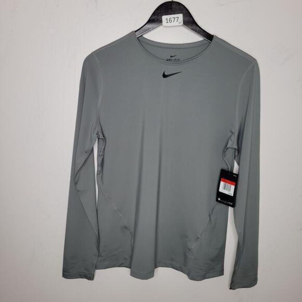Nike Women Shirt Pro Dri-Fit Mesh Long Sleeve Gray Gym Workout Size Large